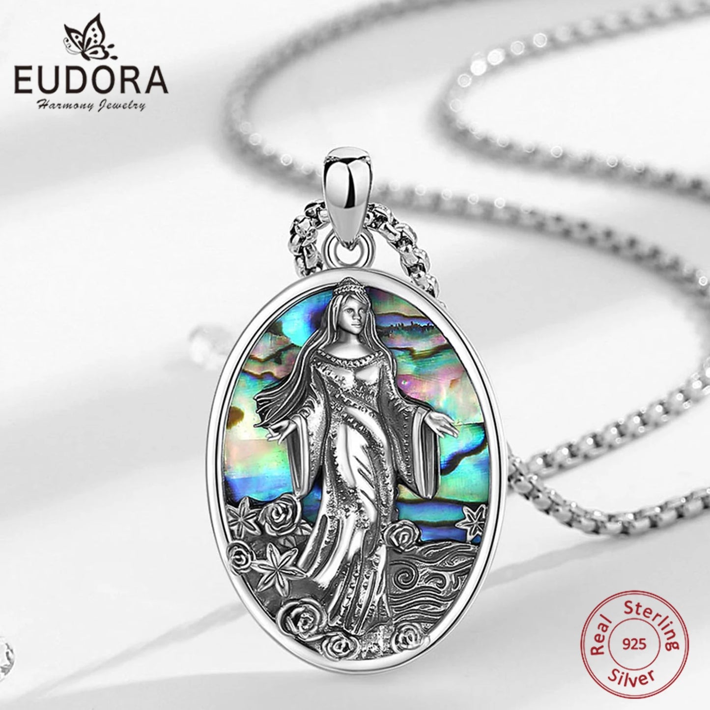 Eudora Original 925 en argent Sterling déesse de la mer Yemaya collier naturel coquille d'ormeau Lemanja amulette pendentif bijoux fins cadeau