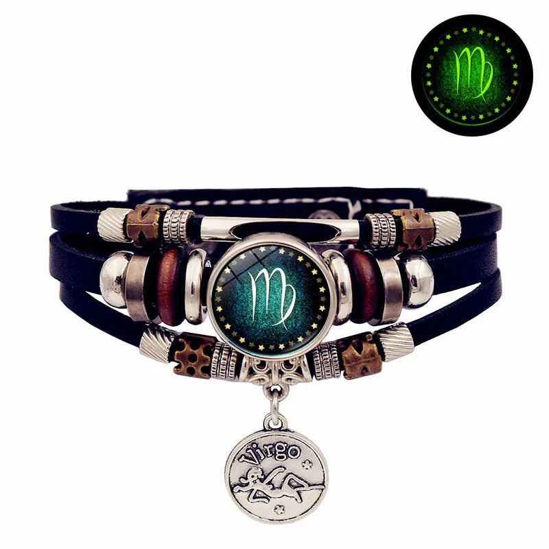 Bracelet en cuir du zodiaque ciel étoilé lumineux, multicouche, perles, bijoux pour Couple, cadeau d'amitié