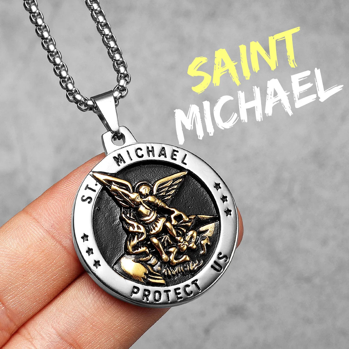 Collier pendentif Archange Saint Michel en acier inoxydable pour hommes et femmes – amulette puissante.