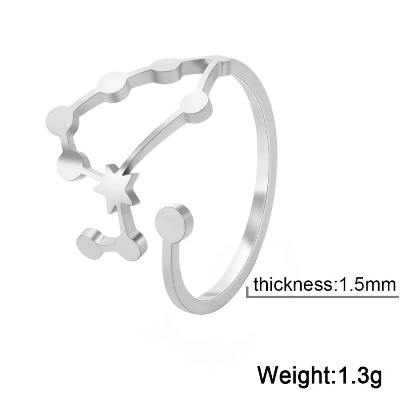 12 bagues de constellation pour femmes, anneaux ouverts et réglables du zodiaque pour adolescents, vergine, Cancer, balance, lion, poissons, bijoux, cadeau d'anniversaire