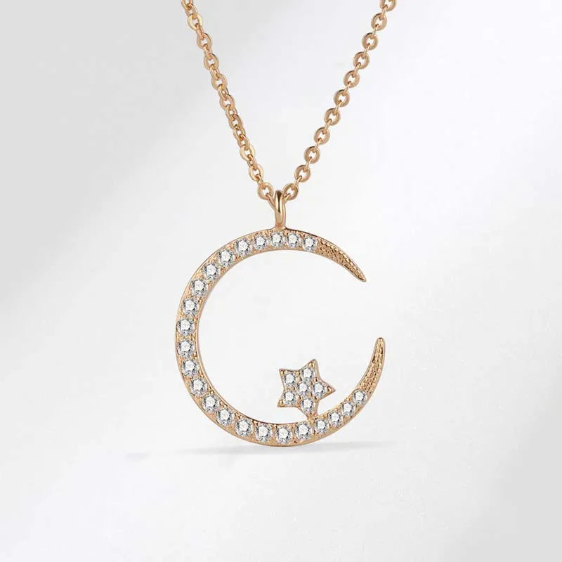 Collier pendentif étoile lune incrusté de zircone brillant pour femmes, chaîne de clavicule en cristal de luxe, bijoux de mariage