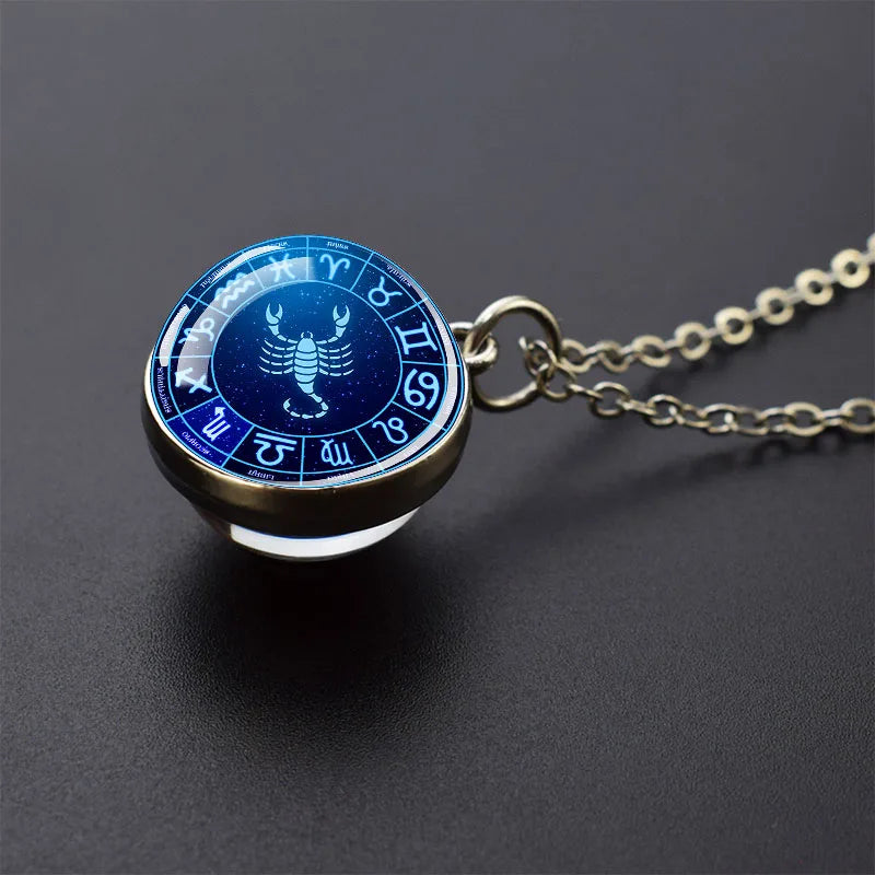 Pendentif boule de verre double face pour femme, signes du zodiaque, équiprésidence, 12 constellations, planète, bélier, lion, vierge, bijoux, cadeau