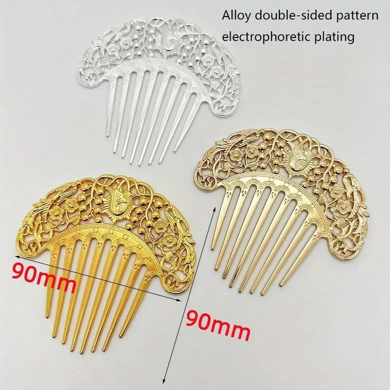 Épingle à cheveux chinoise rétro, peigne à cheveux, plat Hanfu, ornement de cheveux, sculpté creux, ornement doré, peigne en métal, nouveau