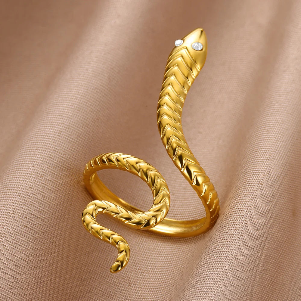 Bague Serpent Réglable en Acier Inoxydable Plaqué Or 316L – Style Gothique Vintage Unisexe
