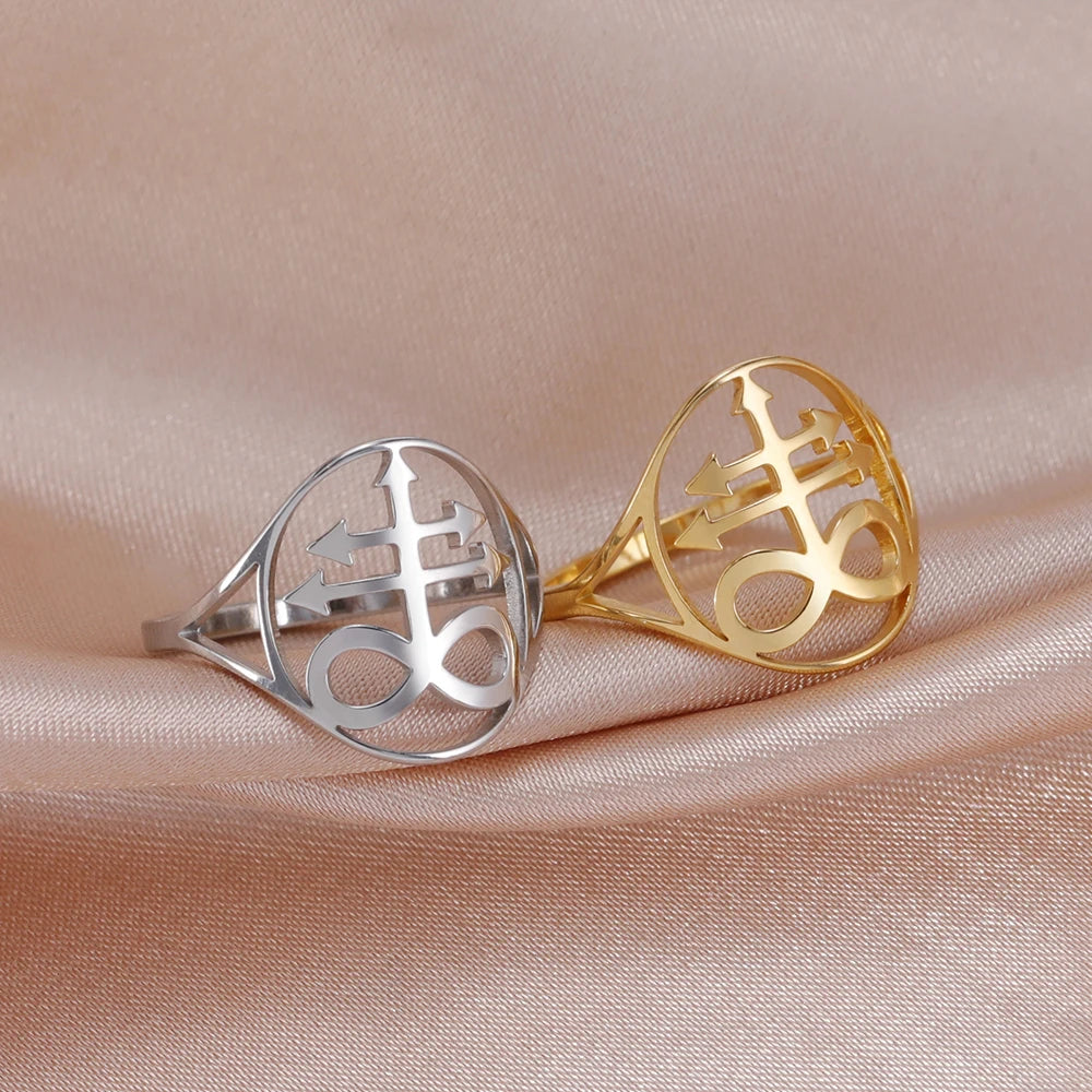 Dawapara Leviathan croix anneau église sceau de Lucifer Lorraine croix symbole alchimique bague en acier inoxydable