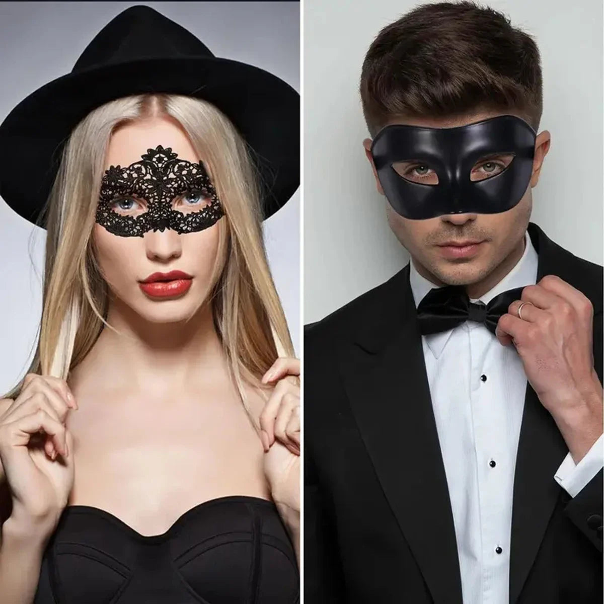 Ensemble de 2 masques de mascarade élégants en dentelle noire pour couples – Parfait pour les fêtes vénitiennes, le Mardi Gras et les célébrations d'Halloween.