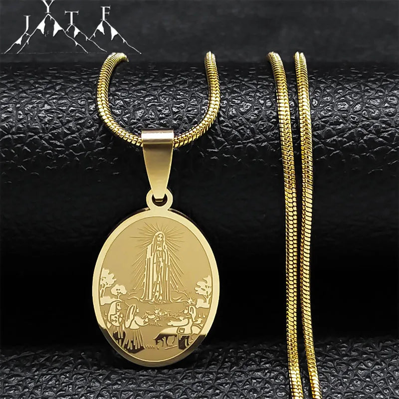 Vierge Marie pendentif croyant collier pour femmes en acier inoxydable religieux catholique clavicule chaîne colliers ras du cou bijoux N2056