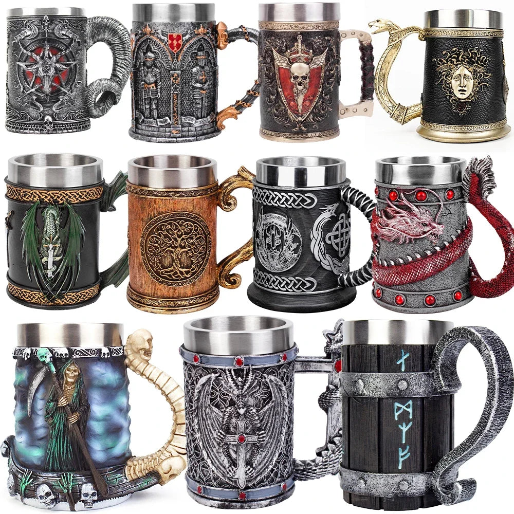 600ML Viking Mug Collection 304 acier inoxydable insérer résine bière Danegeld Tankard café bière tasses tasse Halloween amis cadeau