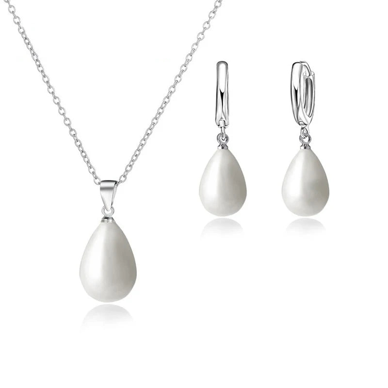 Collier pendentif en argent Sterling 925 avec perles, boucles d'oreilles en forme de larme blanche pour femmes et filles, jolis cadeaux pour fête de mariage