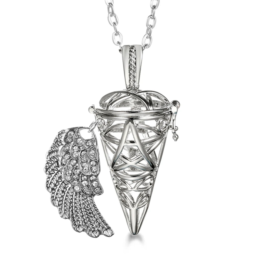 Collier Bola Mexique avec ailes d'ange, arbre de vie – diffuseur d'huile essentielle aromathérapie, pendentif parfumé pour femme, idée cadeau raffinée.