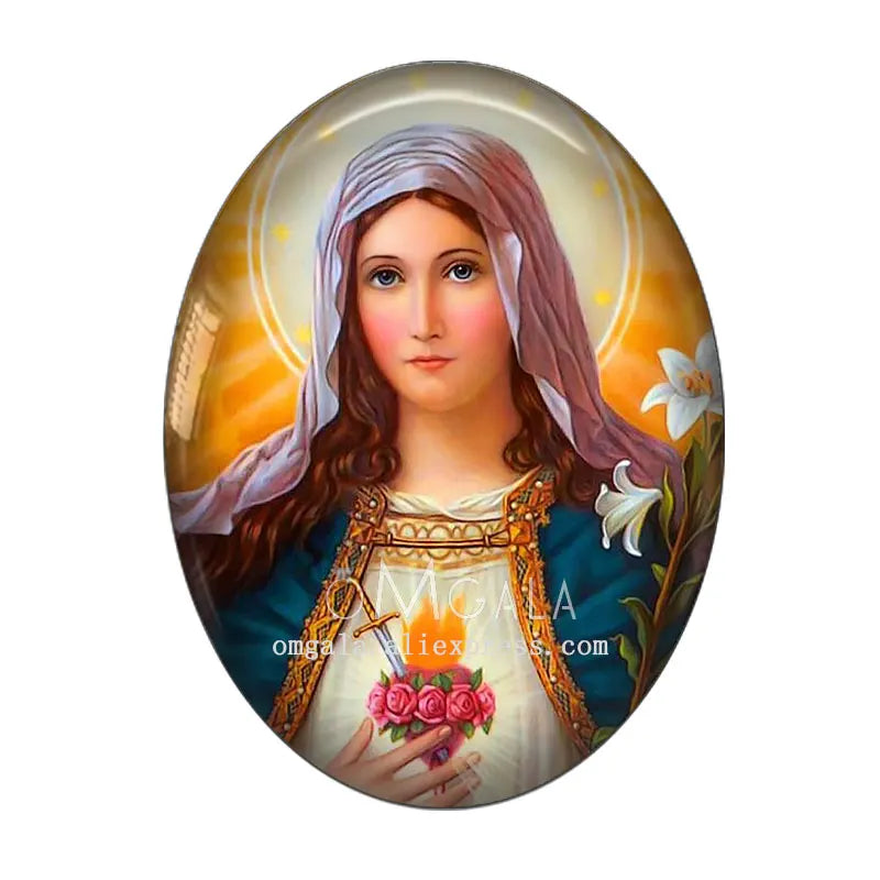 Cabochon Ovale en Verre à Dos pio, 10 Pièces, Motifs Rétro Vierge Marie et Bébé Jésus, 13x18mm/18x25mm/30x40mm