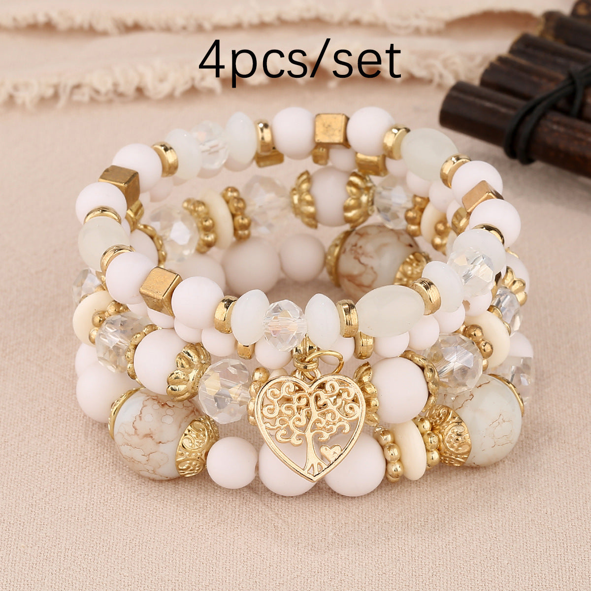 Multi-layer Hollow Heart Pendant Tassel Bracelet Suit