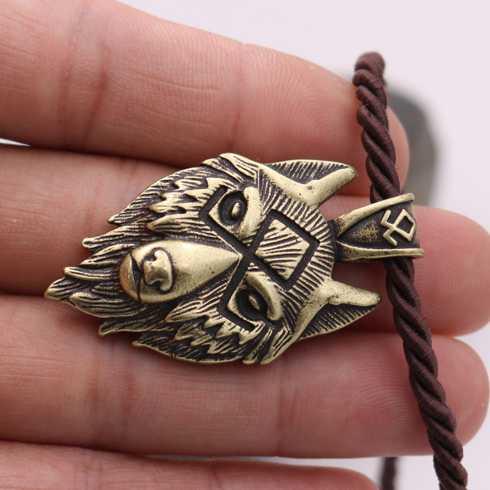 Viking Wolf Head Metal Necklace Luna Rune Amulet