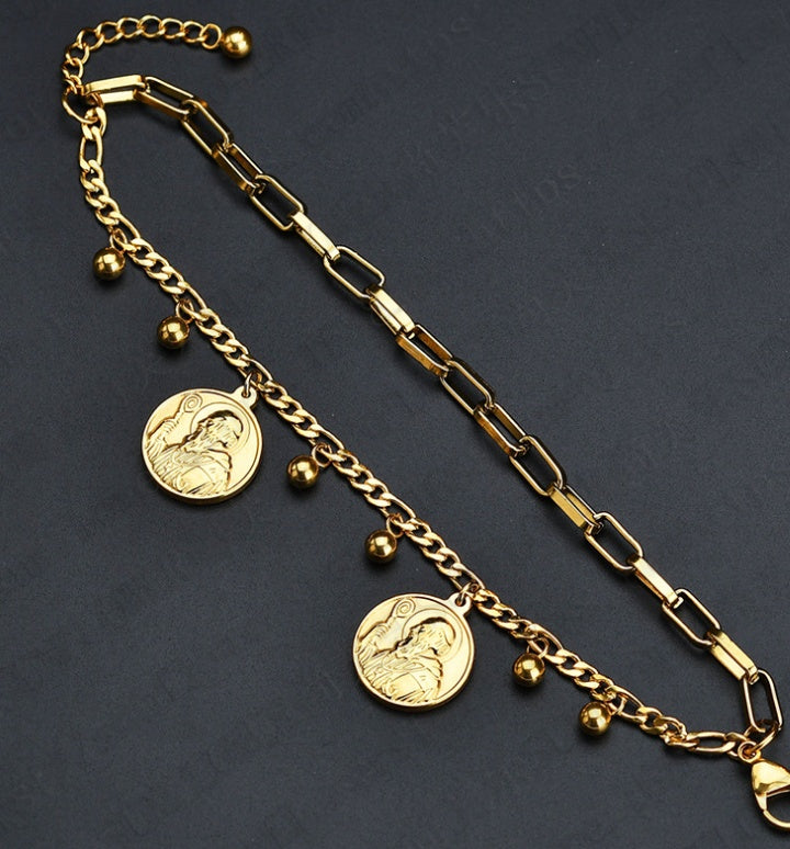 Christian Jésus Tête Double-couche Bracelet En Acier Inoxydable