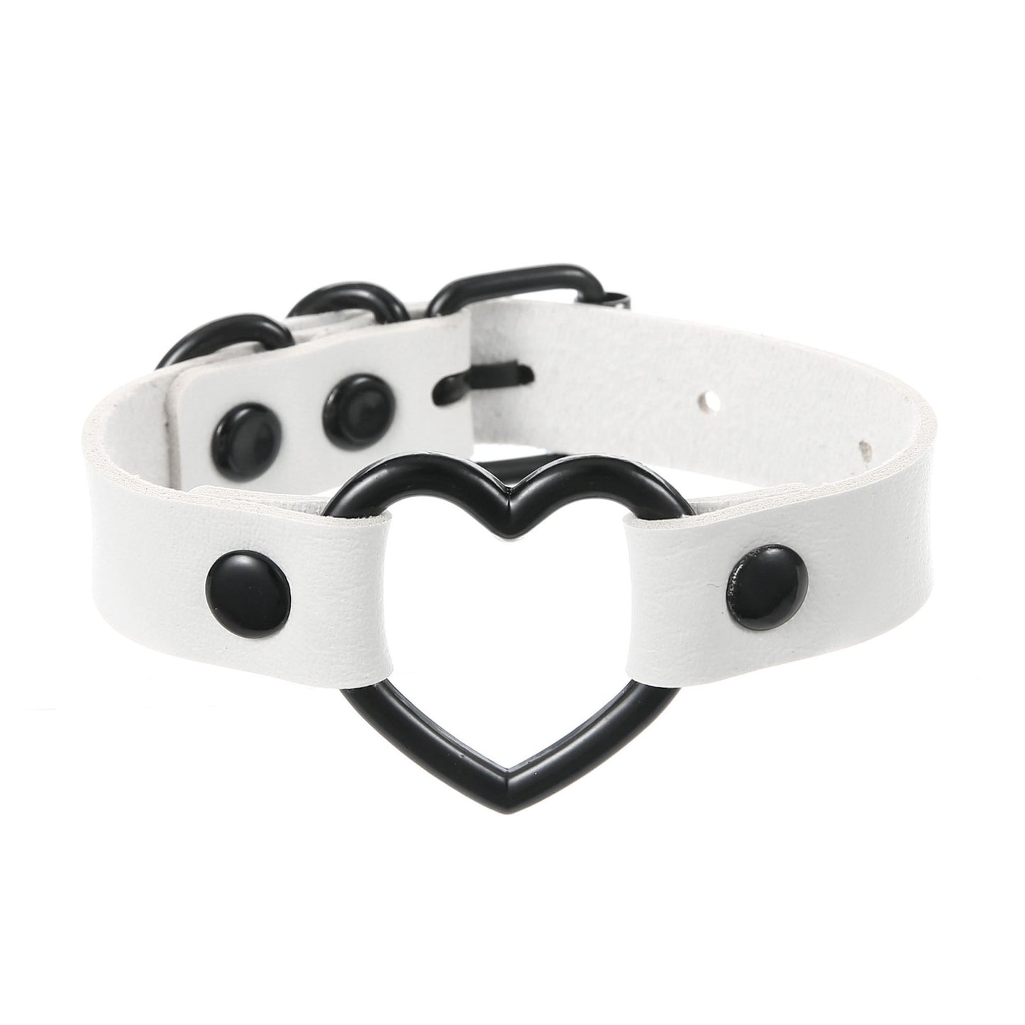Punk Trendy Cool Dark Peach Heart Hand Ring Bracelet Personality Couple Love Heart-shaped Hollow Leather Bracelet Bracelet
