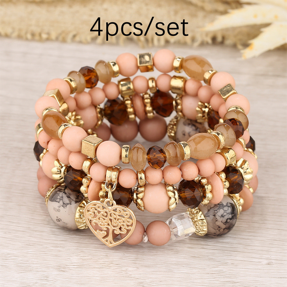 Multi-layer Hollow Heart Pendant Tassel Bracelet Suit