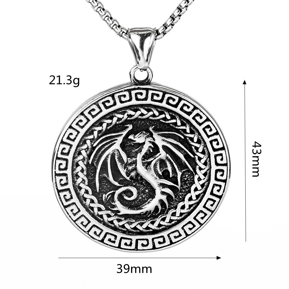 Men's Stainless Steel Vintage Viking Flying Dragon Necklace