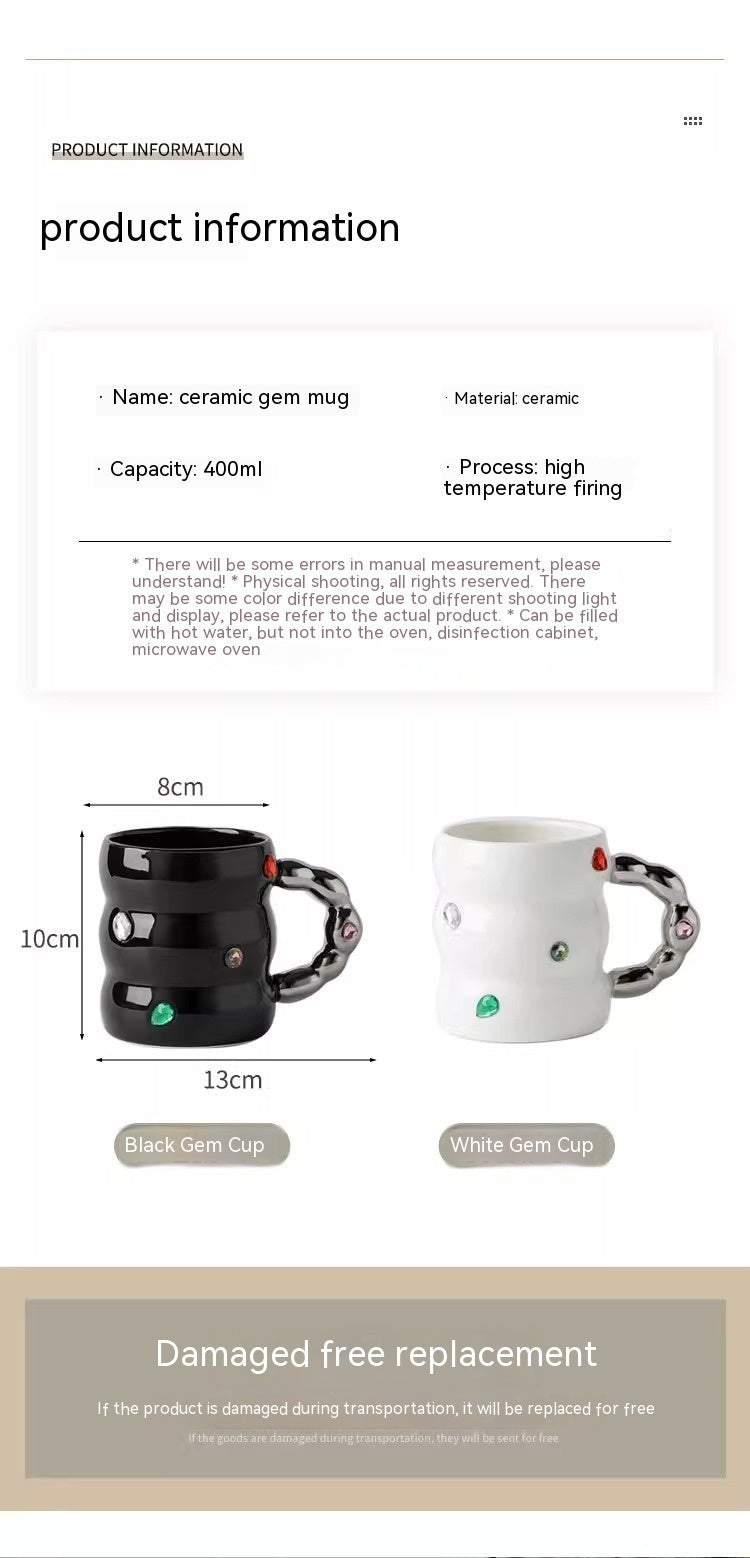 Creative Gem Mug Light Luxury Household Cups Ceramic Good-looking Enamelled Cup Thickened Handle Ceramic Cup