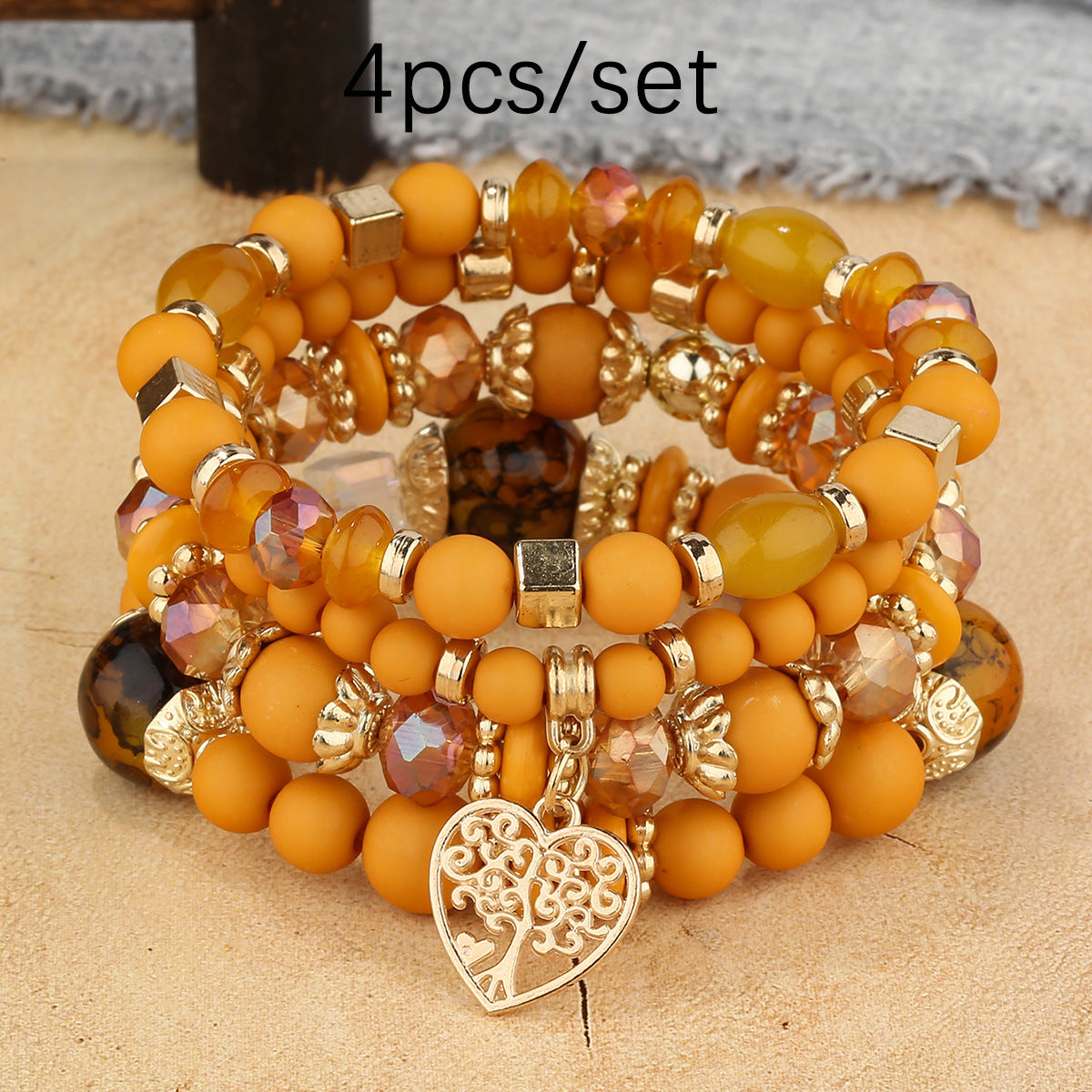 Multi-layer Hollow Heart Pendant Tassel Bracelet Suit