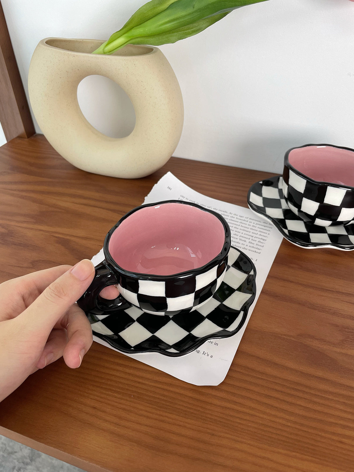 Noir Et Blanc Damier Tasse Creative Net Rouge Tasse