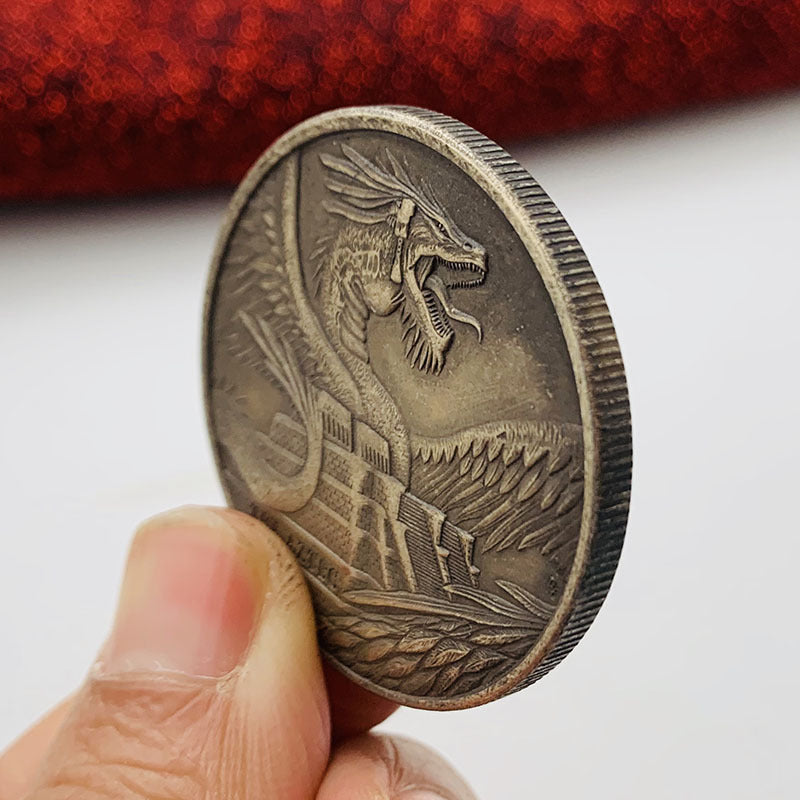Pièce commémorative, roi Aztèque, dragon volant