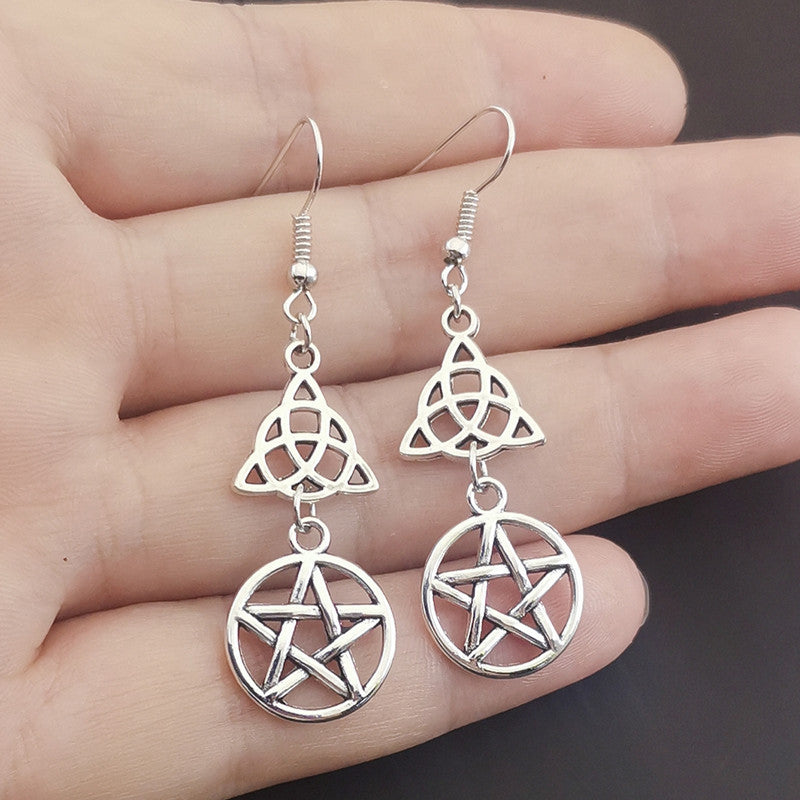 Retro Gothic Pentagram Triangle Earrings