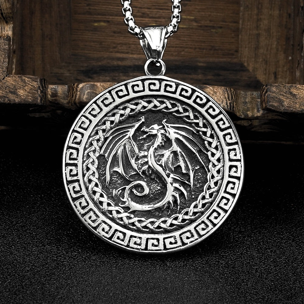 Men's Stainless Steel Vintage Viking Flying Dragon Necklace