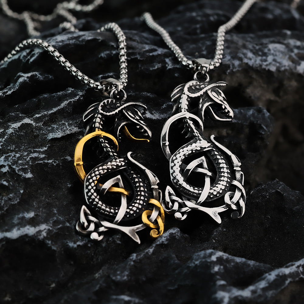 Vintage Men's Stainless Steel Pendant Viking Domineering Celtic Knot Dragon Necklace