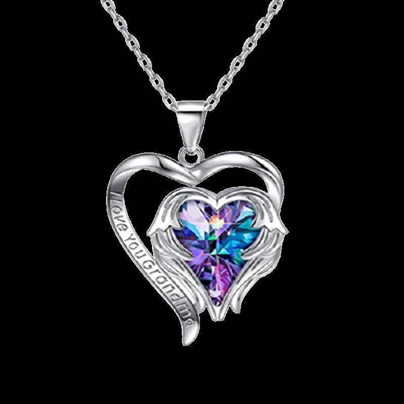 Angel Wings Heart Shaped Crystal Pendant Lady Necklace