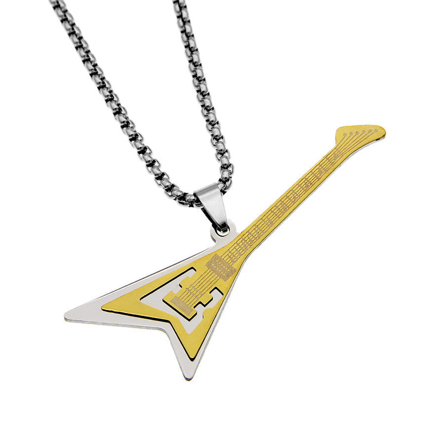 Collier en forme de guitare gothique en acier titane à 2 couches pour hommes