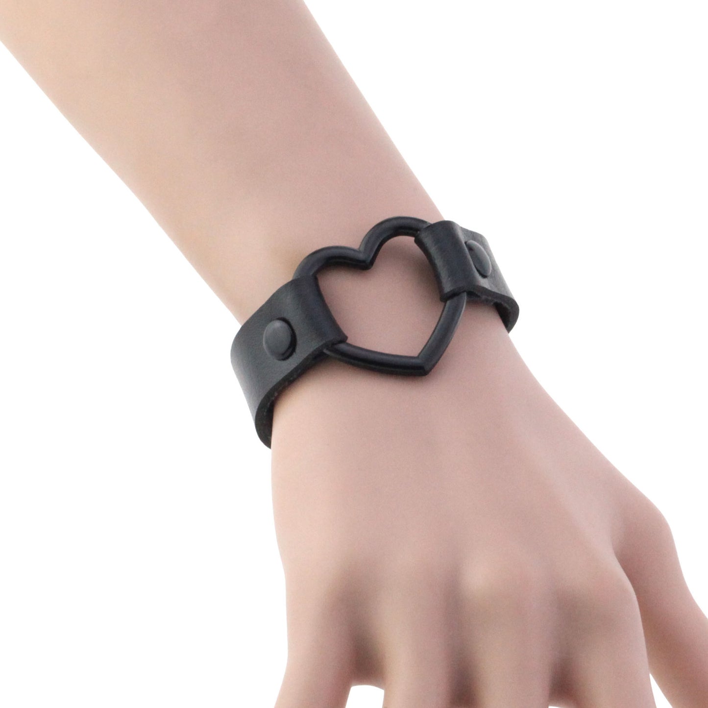 Punk Trendy Cool Dark Peach Heart Hand Ring Bracelet Personality Couple Love Heart-shaped Hollow Leather Bracelet Bracelet