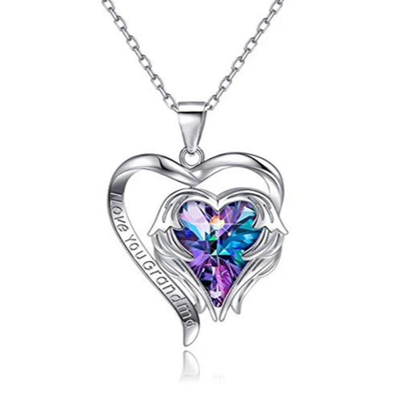Angel Wings Heart Shaped Crystal Pendant Lady Necklace