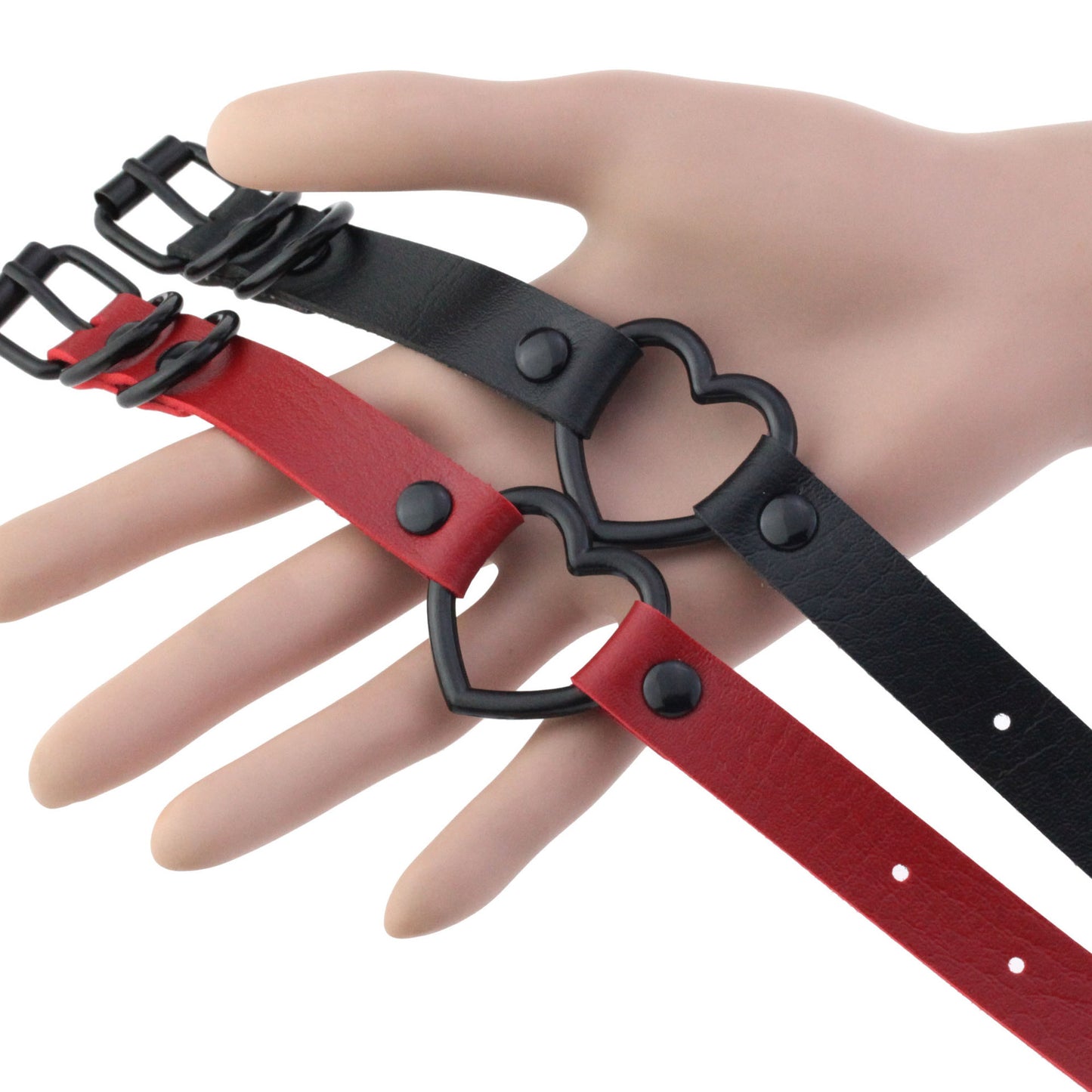 Punk Trendy Cool Dark Peach Heart Hand Ring Bracelet Personality Couple Love Heart-shaped Hollow Leather Bracelet Bracelet