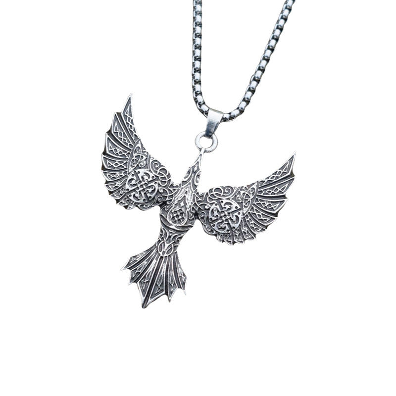 Vintage Viking Crow Pendant Necklace