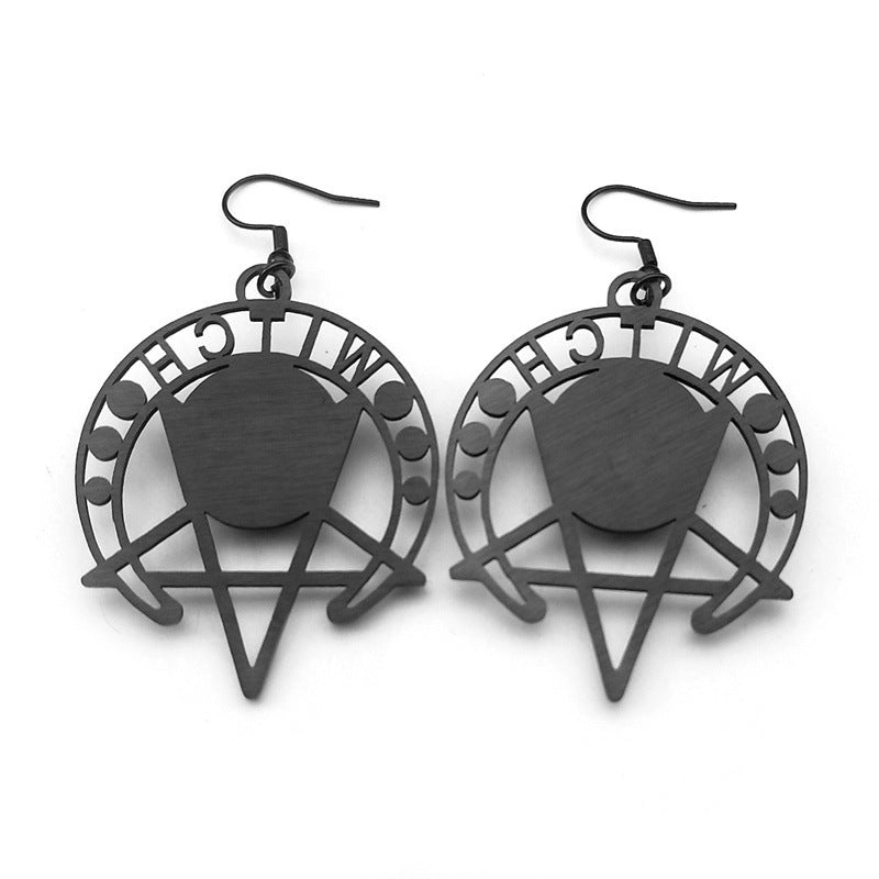 Punk Gothic Demon Black Moon Earrings