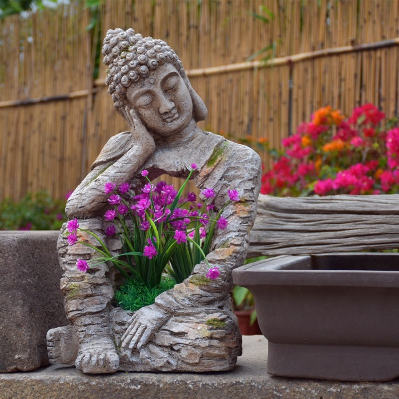 Résine Zen Bouddha Statue Pot de fleur Cour Paysage Balcon Mise en page Jardin Décoration