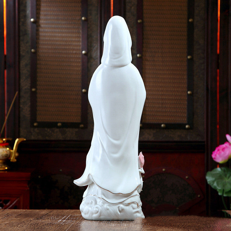 White Jade Avalokitesvara Bodhisattva Statue Ceramic Ornament