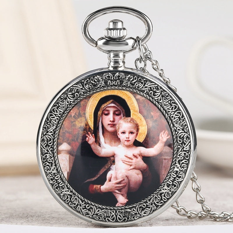 Grande Montre De Poche Avec la Vierge Marie Et Jésus Motif