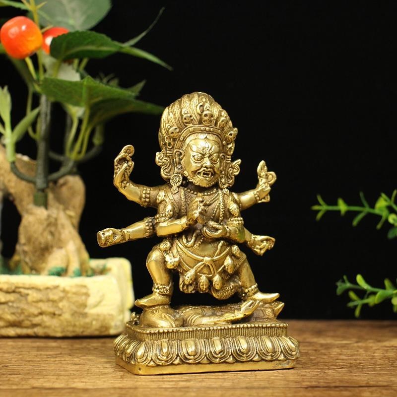 Pur Cuivre Six-bras Mahakala Bouddha Statue Népalais Tantra Ornement