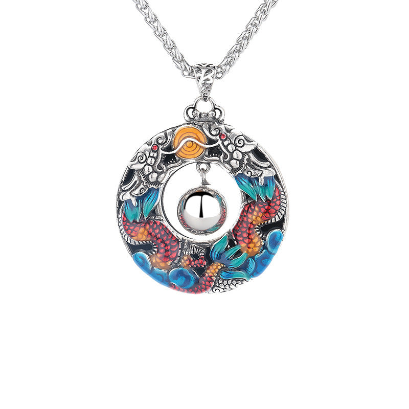 Vintage Ethnic Style Double Dragon Pearl Necklace