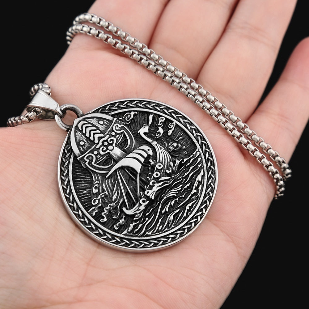 Fashion Domineering Viking Pirate Ship Titanium Steel Necklace