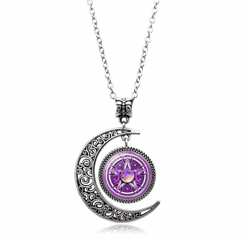 Women's Creative Moon Goddess Time Gem Necklace