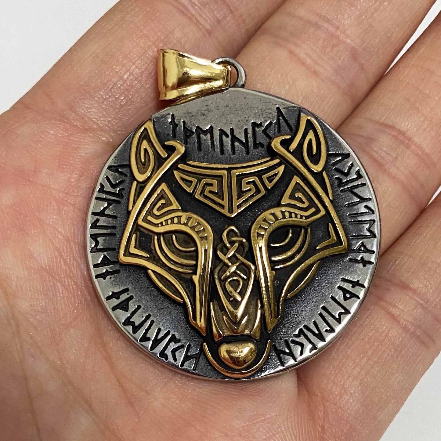 Hip Hop Viking Wolf Head Pendant Stainless Steel Necklace