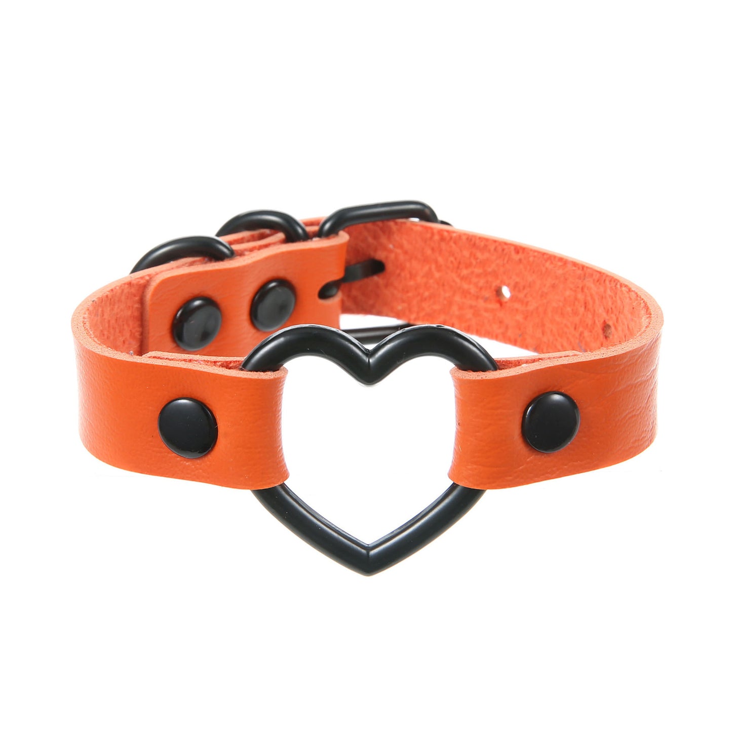 Punk Trendy Cool Dark Peach Heart Hand Ring Bracelet Personality Couple Love Heart-shaped Hollow Leather Bracelet Bracelet