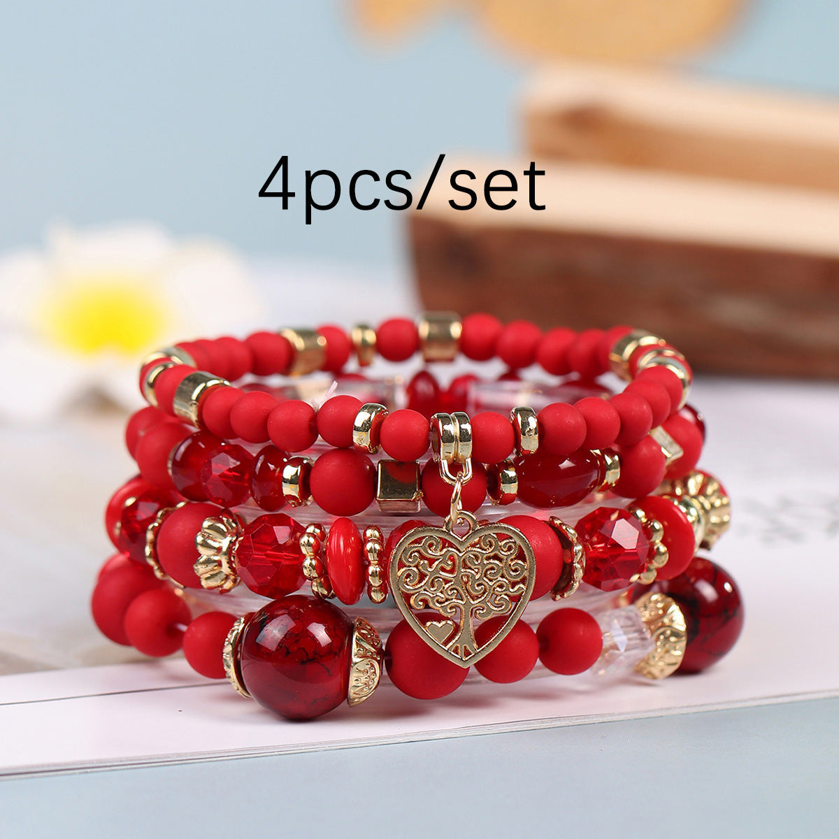 Multi-layer Hollow Heart Pendant Tassel Bracelet Suit