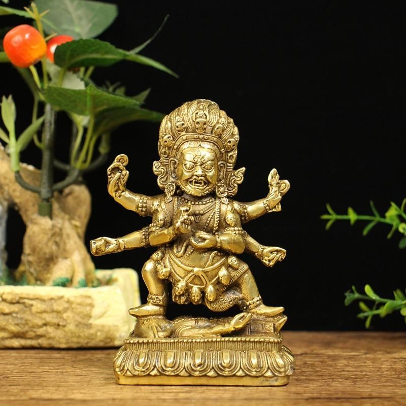 Pur Cuivre Six-bras Mahakala Bouddha Statue Népalais Tantra Ornement