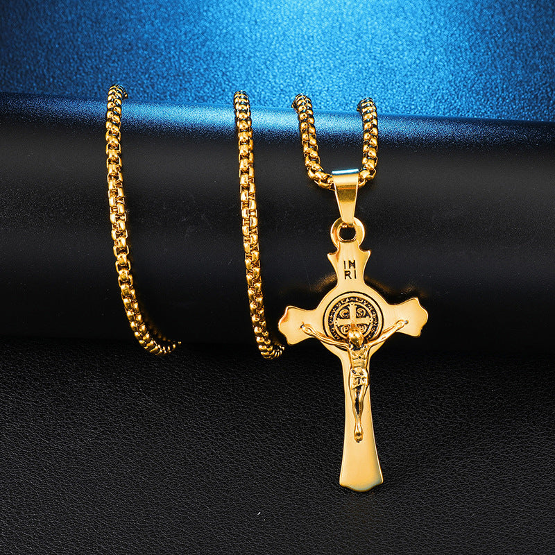 Stainless Steel Trefoil Cross Necklace Pendant Jewelry