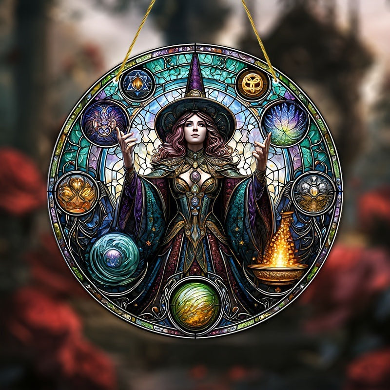 Acrylic Halloween Witch Pendant Color Disc Wall Decorations