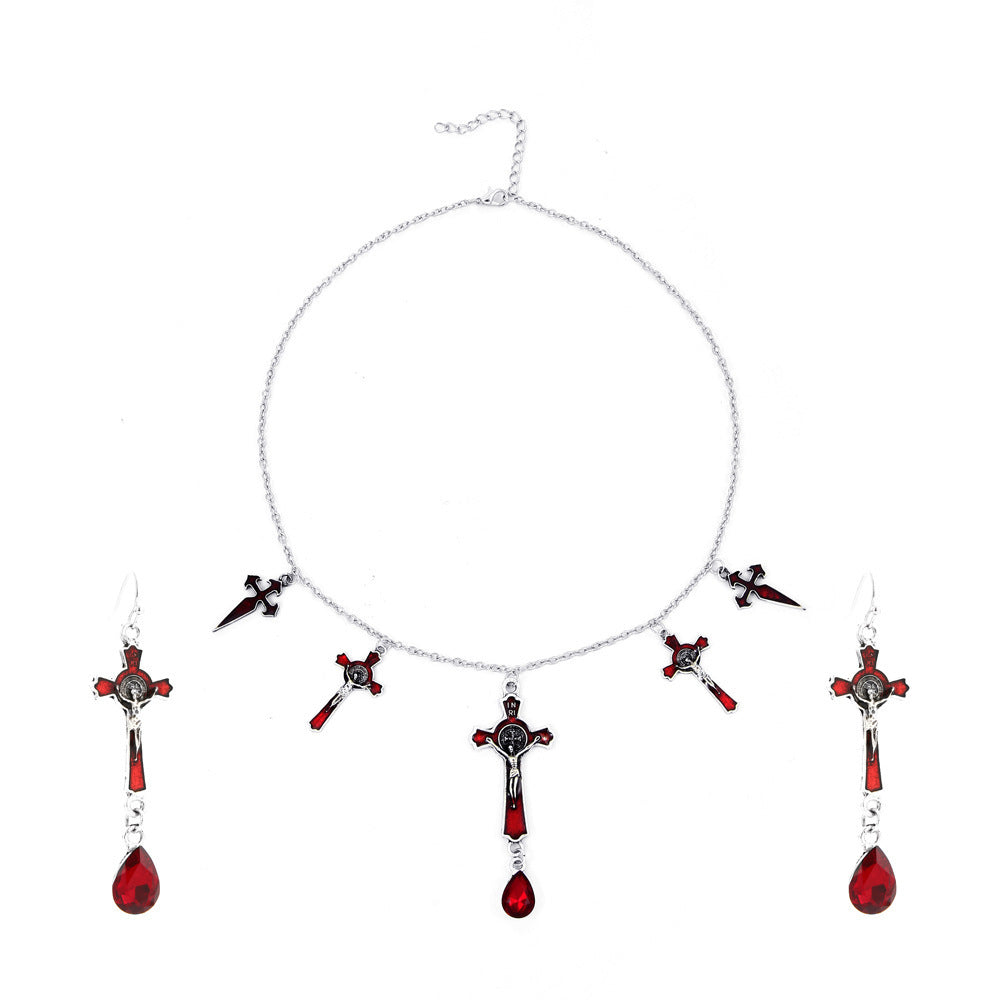 Gothic Exaggerated Black Bat Necklace Set