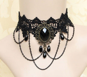 Gothic Style Pearl Lace Pendant Necklace